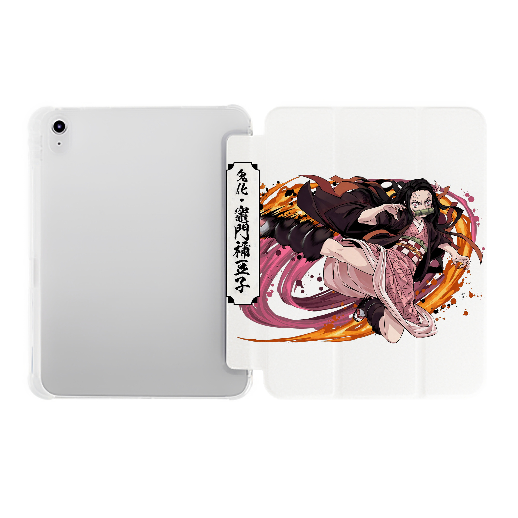 （画像用） 鬼滅の刃（きめつのやいば）竈門 禰󠄀豆子／かまど ねずこ Kamado Nezuko IPad ケース ペン収納付き 三つ折りスタンド PUレザー×シリコン 対応機種9.5/10.5/10.9インチ